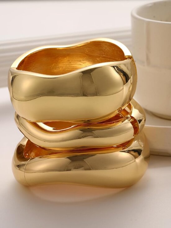 Chunky Gold Bangle Bracelets for Women, 14k Gold Plated Dainty Cuff Stackable Ba - Picture 5 of 8